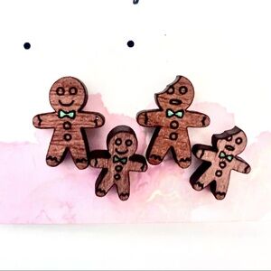 Mommy and Me Wood Gingerbread Stud Earrings